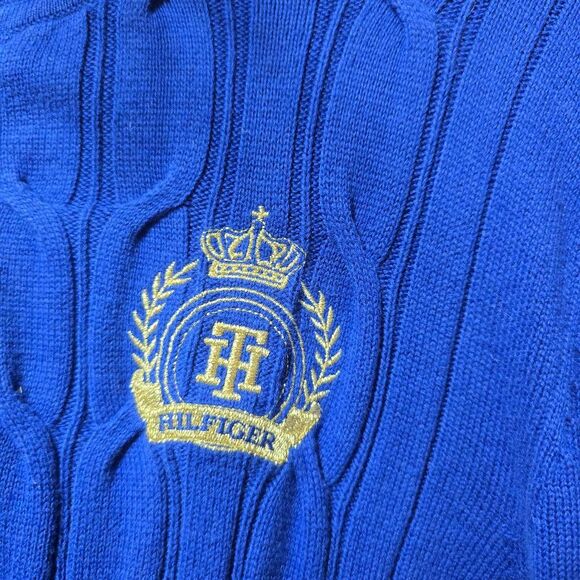 Tommy Hilfiger Vintage Y2K Royal Blue Cable Knit Full Zip Hoodie Jacket - Picture 3 of 6